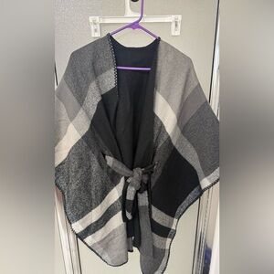 Maurices Black and Gray Plaid Poncho